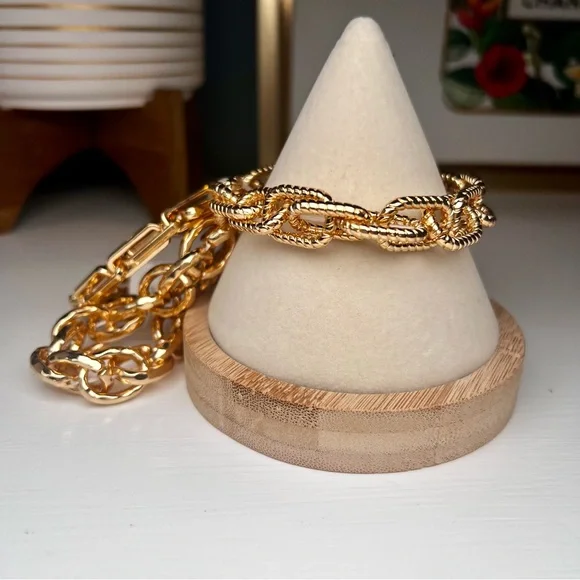 Natasha Chunky Gold Chain Bracelet Trio Stack Modern Bold Glam Fashion Forward - Picture 7 of 7